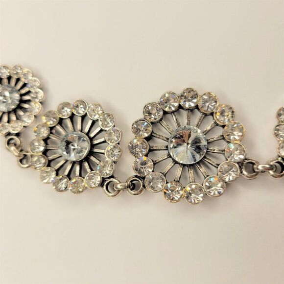 Silver FloralCrystal Choker,  Bib Necklace with Crystals - Picture 7 of 12